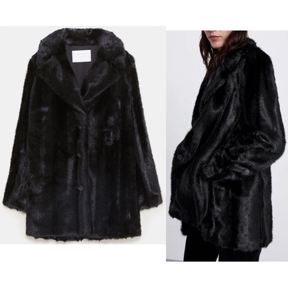 Zara Jackets & Blazers - Zara NWT black lapel collar faux fur coat